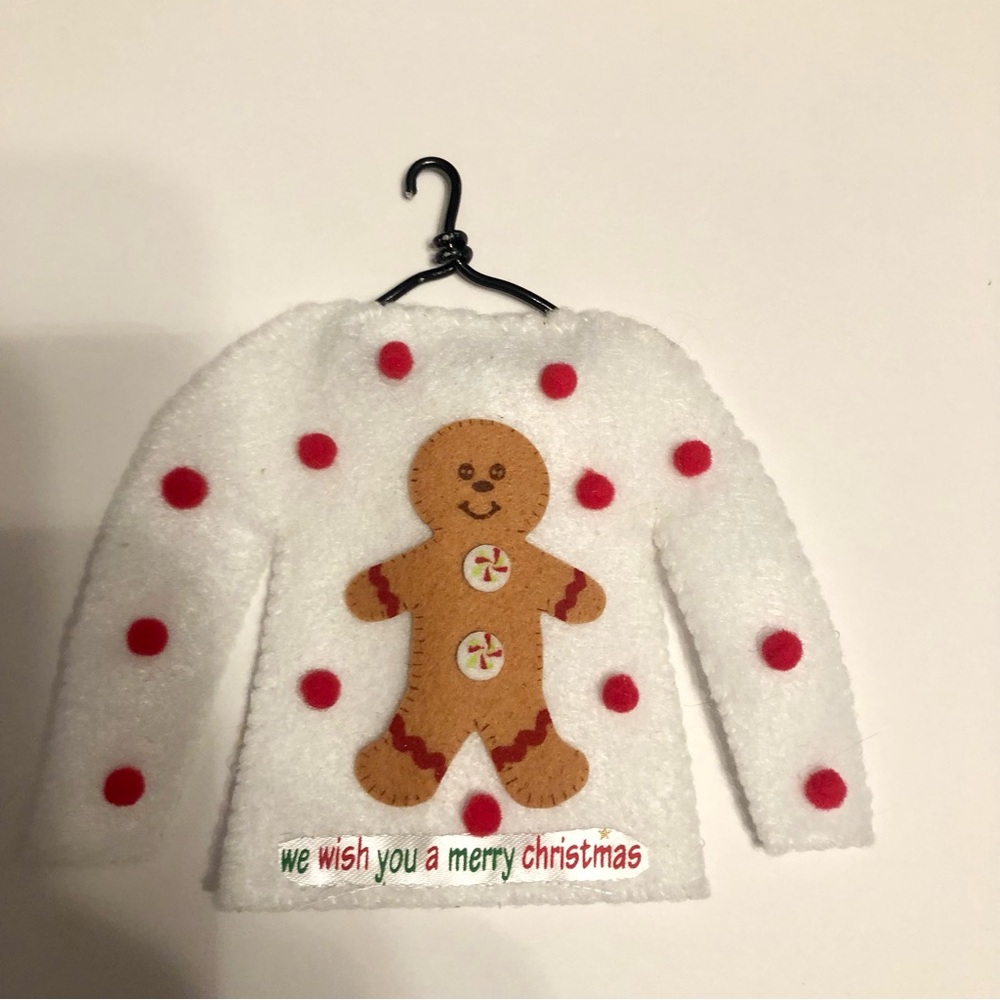 felt  ugly cute Christmas sweater  gingerbread mini red pompom ornament